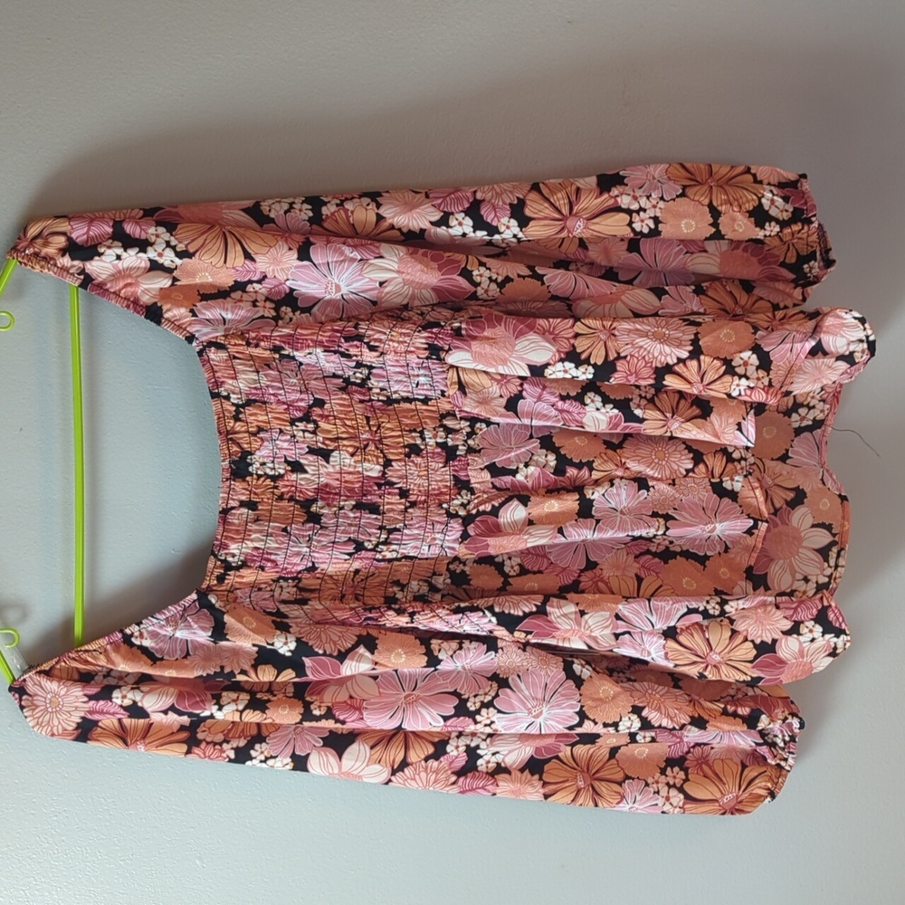 Pink and orange floral blouse
